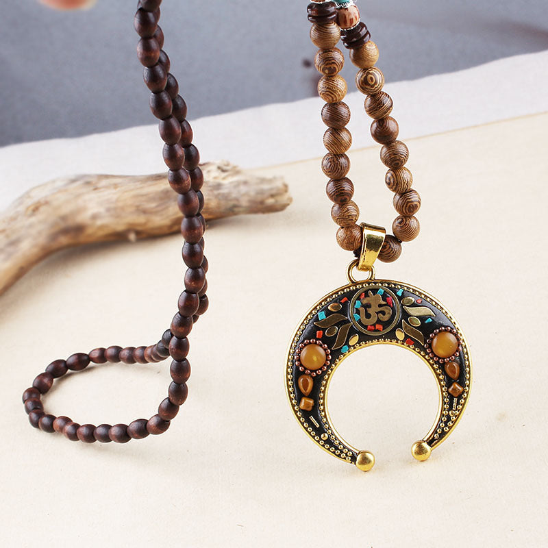 Wooden Bead Necklace Handmade Creative Pendant Jewelry