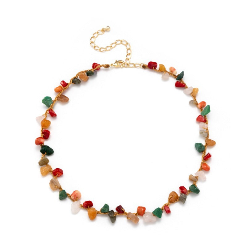 Jane Yin Beach Crushed Stone Handmade Hemp Rope Necklace