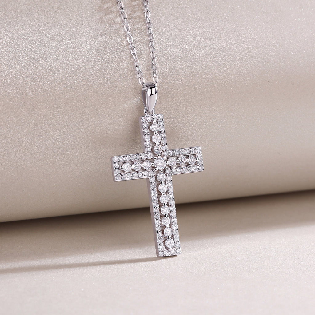1Shelter - Fashionable Jewelry Pendant Set With Moissanite S925 Sterling Silver And Platinum-plated Cross Diamond, Moissanite Silver Jewelry Prohibit TikTok sales
