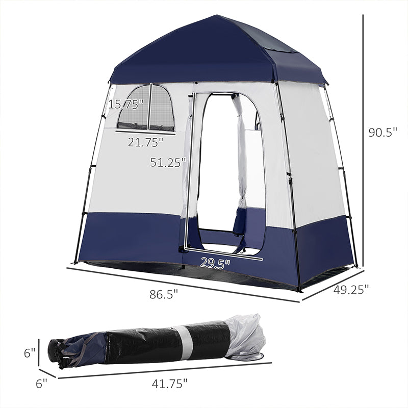 Two Room Pop Up Shower Tent With Shower Bag, Floor And Carry Bag, Blue