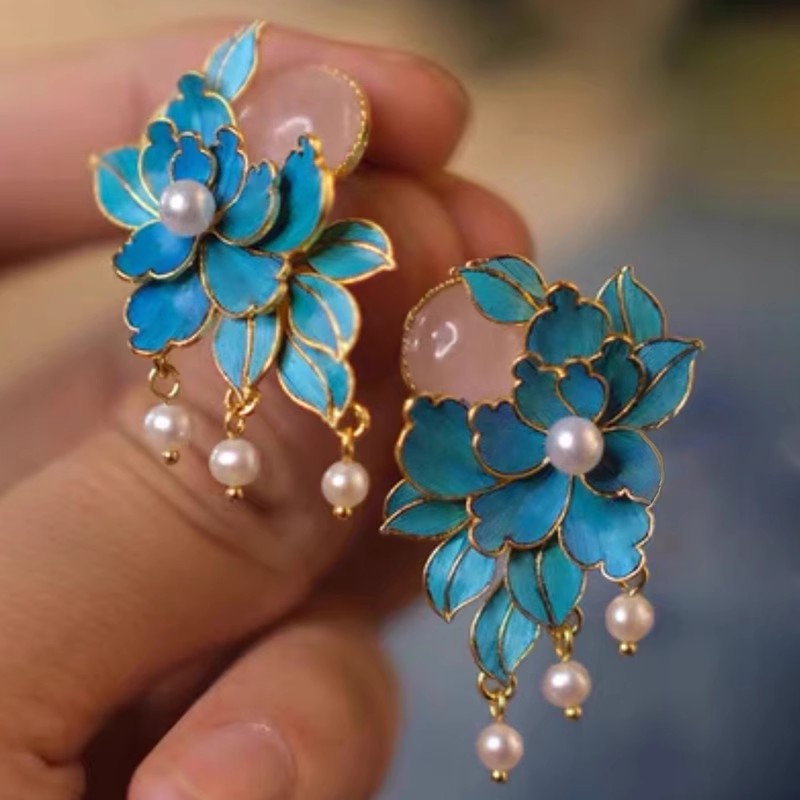 Peony Earrings Handmade Pearl Earrings Jewelry